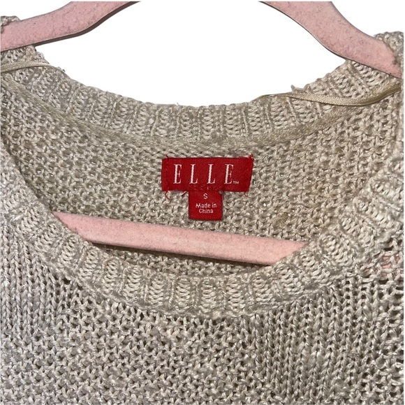ELLE Cream Colored Crew Neck Sweater with Metallic Threads Woven Throughout M - Picture 3 of 6